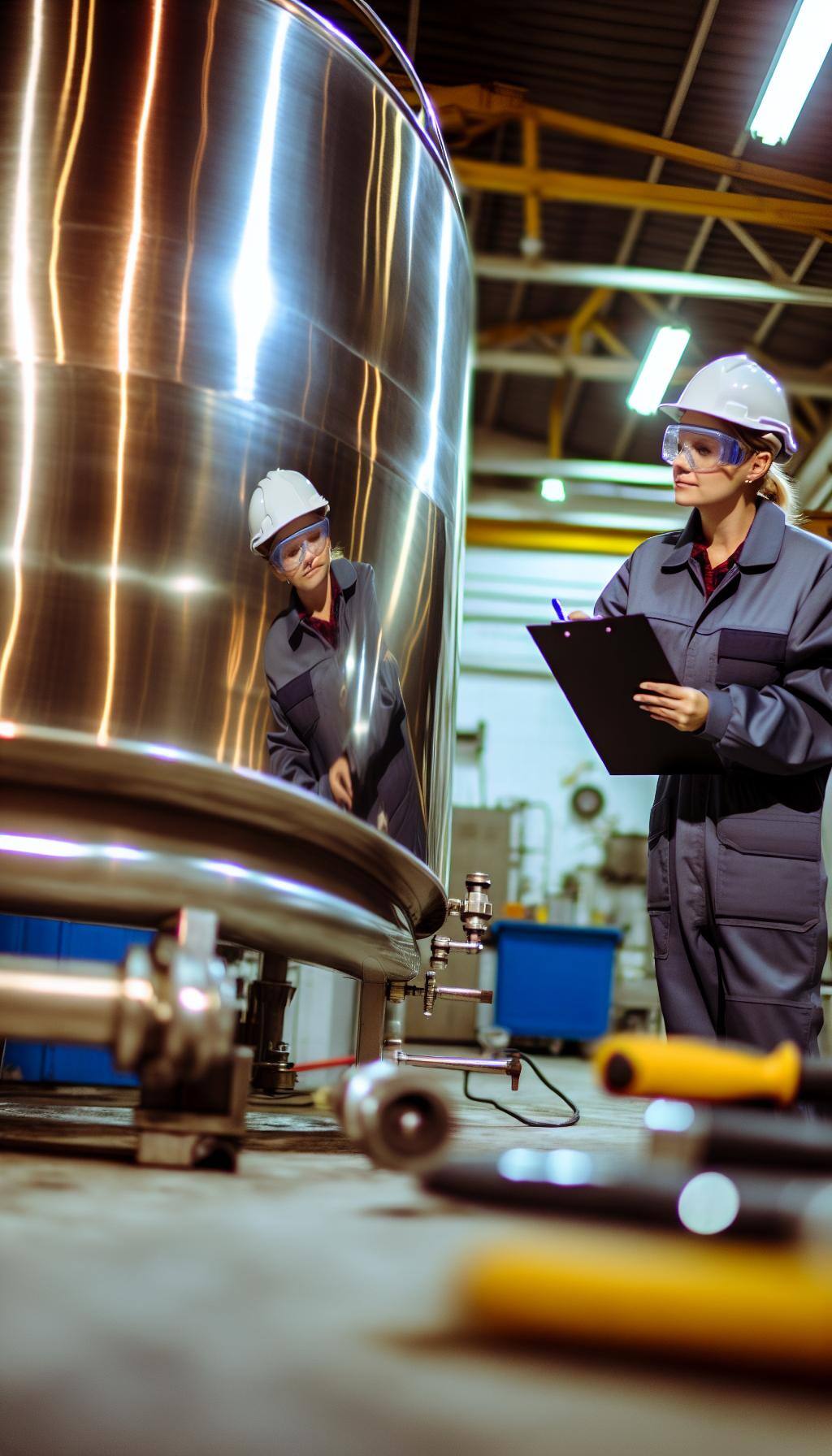 inspección de tanque inoxidable en fabrica